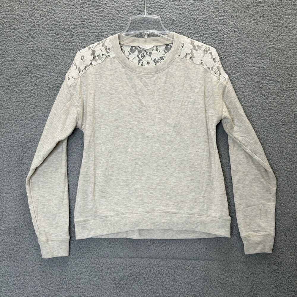 Aeropostale‎ Shirt Womens Small Ivory Floral Lace Shoulders & Back Crew Neck
